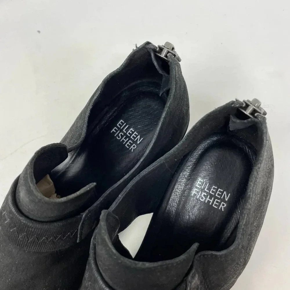 Eileen‎ Fisher Lisbon Cut Out Nubuck Bootie Black Size 7.5